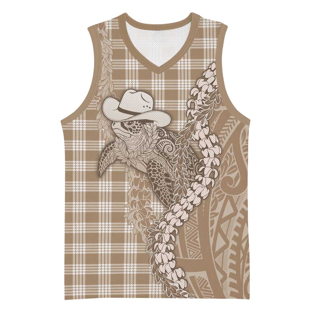 Beige Hawaii Palaka Cowboy Turtle Basketball Jersey Hawaiian Paniolo Puakenikeni Maile Lei DT05 Unisex Beige - Polynesian Pride