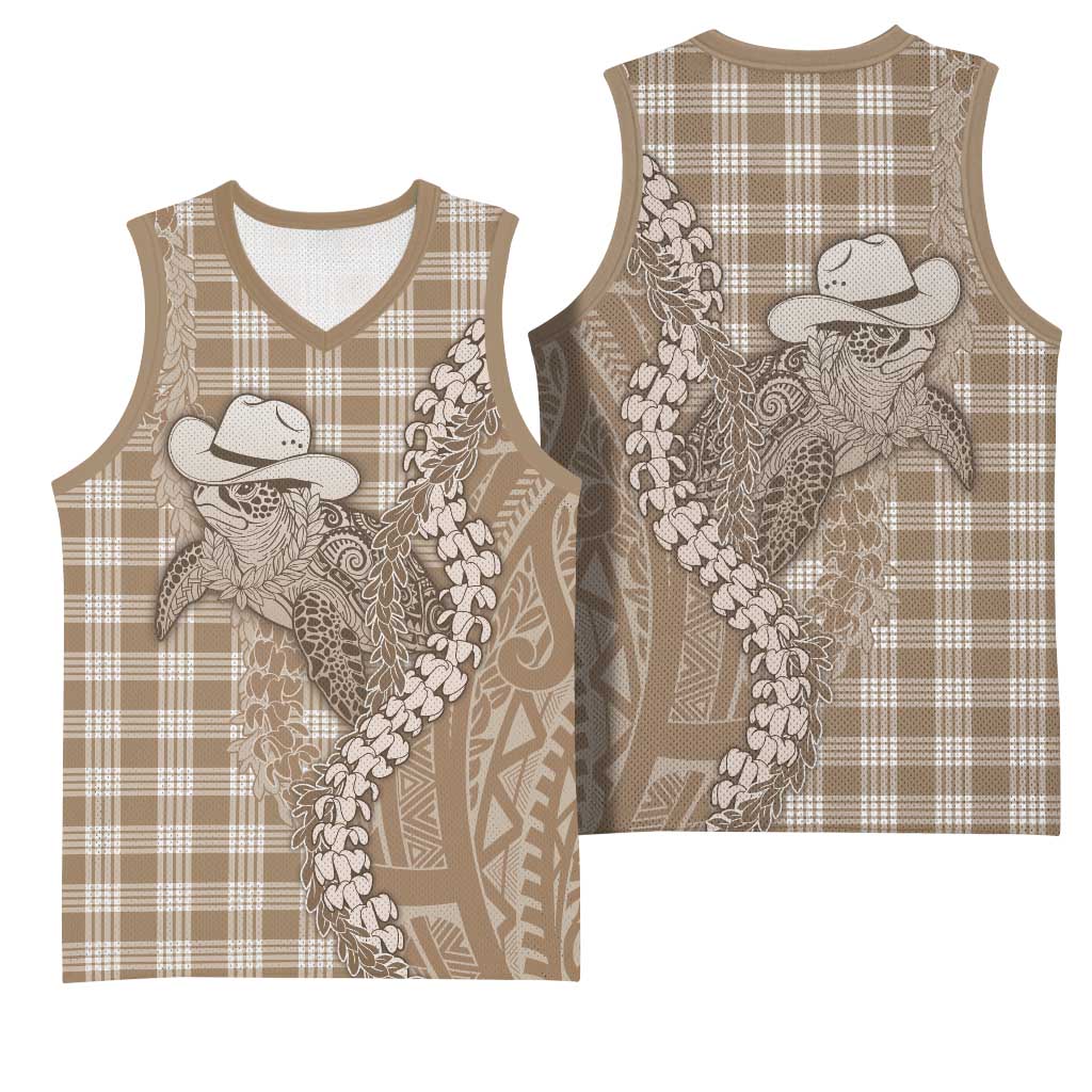 Beige Hawaii Palaka Cowboy Turtle Basketball Jersey Hawaiian Paniolo Puakenikeni Maile Lei DT05 - Polynesian Pride