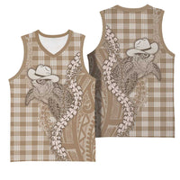 Beige Hawaii Palaka Cowboy Turtle Basketball Jersey Hawaiian Paniolo Puakenikeni Maile Lei DT05 - Polynesian Pride
