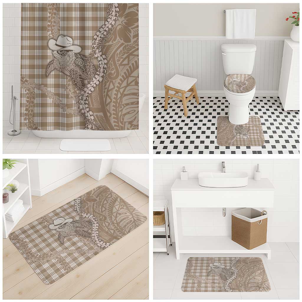 Beige Hawaii Palaka Cowboy Turtle Bathroom Set Hawaiian Paniolo Puakenikeni Maile Lei - Polynesian Pride