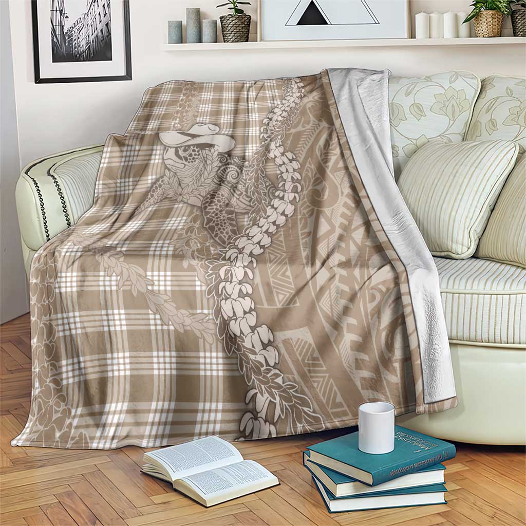 Beige Hawaii Palaka Cowboy Turtle Blanket Hawaiian Paniolo Puakenikeni Maile Lei - Polynesian Pride