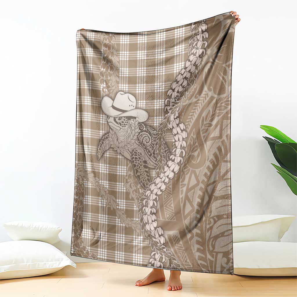 Beige Hawaii Palaka Cowboy Turtle Blanket Hawaiian Paniolo Puakenikeni Maile Lei - Polynesian Pride