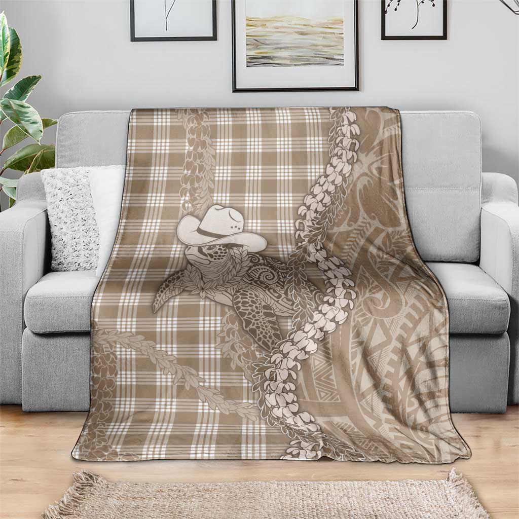 Beige Hawaii Palaka Cowboy Turtle Blanket Hawaiian Paniolo Puakenikeni Maile Lei - Polynesian Pride