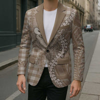 Beige Hawaii Palaka Cowboy Turtle Blazer Hawaiian Paniolo Puakenikeni Maile Lei - Polynesian Pride