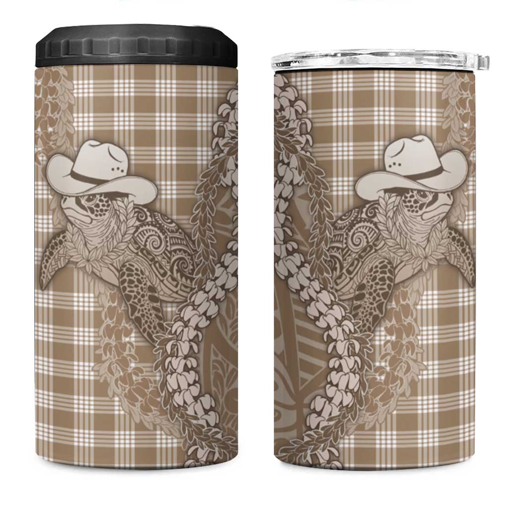 Beige Hawaii Palaka Cowboy Turtle 4 in 1 Can Cooler Tumbler Hawaiian Paniolo Puakenikeni Maile Lei DT05 One Size: 16 oz Beige - Polynesian Pride