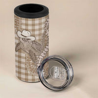Beige Hawaii Palaka Cowboy Turtle 4 in 1 Can Cooler Tumbler Hawaiian Paniolo Puakenikeni Maile Lei DT05 - Polynesian Pride