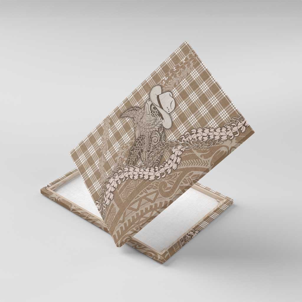 Beige Hawaii Palaka Cowboy Turtle Canvas Wall Art Hawaiian Paniolo Puakenikeni Maile Lei DT05 With Frame Beige - Polynesian Pride