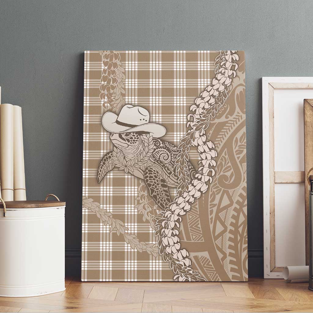 Beige Hawaii Palaka Cowboy Turtle Canvas Wall Art Hawaiian Paniolo Puakenikeni Maile Lei DT05 - Polynesian Pride