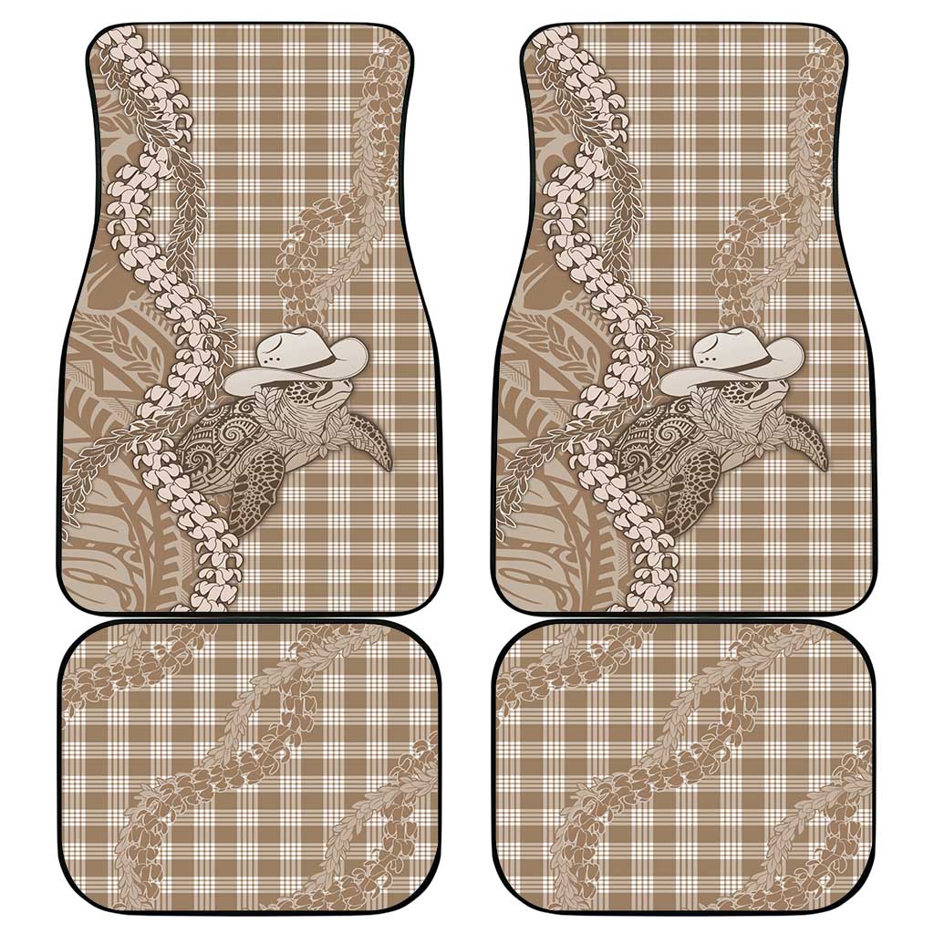 Beige Hawaii Palaka Cowboy Turtle Car Mats Hawaiian Paniolo Puakenikeni Maile Lei DT05 - Polynesian Pride