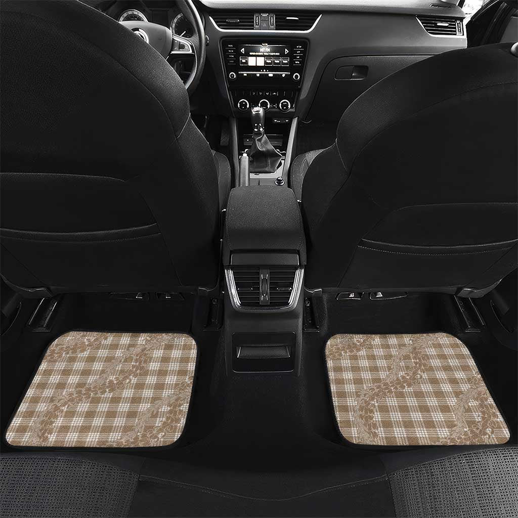 Beige Hawaii Palaka Cowboy Turtle Car Mats Hawaiian Paniolo Puakenikeni Maile Lei DT05 Set 2pcs - Back Beige - Polynesian Pride