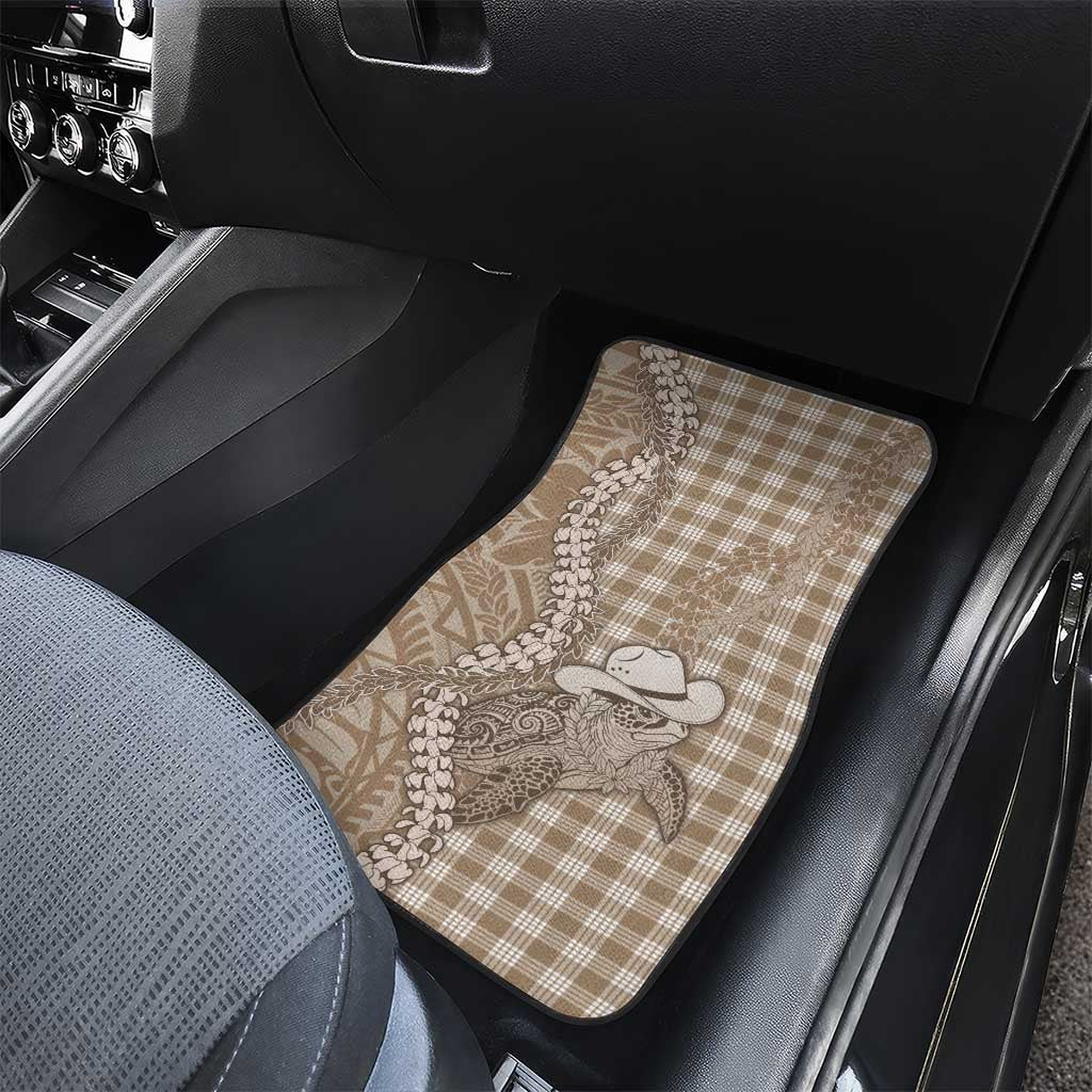 Beige Hawaii Palaka Cowboy Turtle Car Mats Hawaiian Paniolo Puakenikeni Maile Lei DT05 - Polynesian Pride