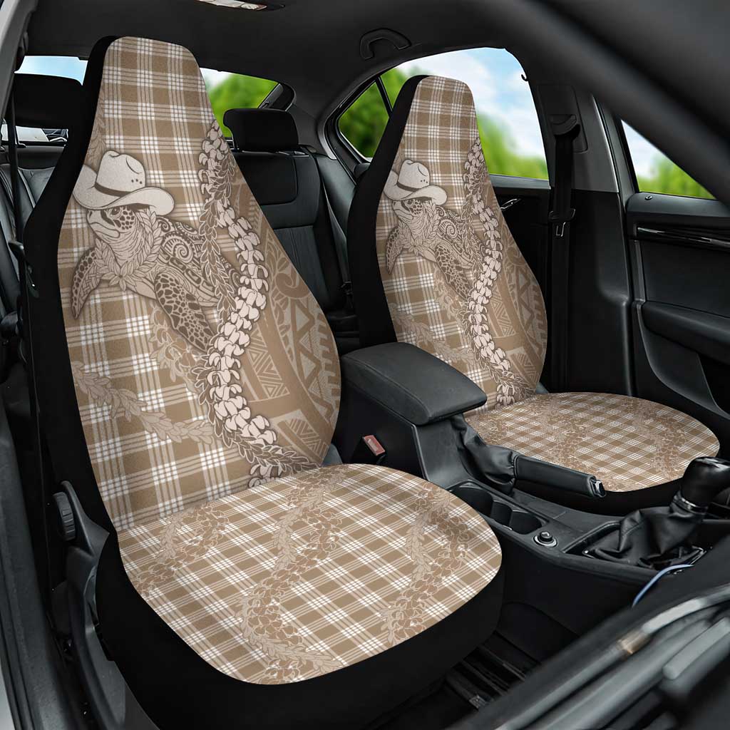 Beige Hawaii Palaka Cowboy Turtle Car Seat Cover Hawaiian Paniolo Puakenikeni Maile Lei DT05 One Size Beige - Polynesian Pride