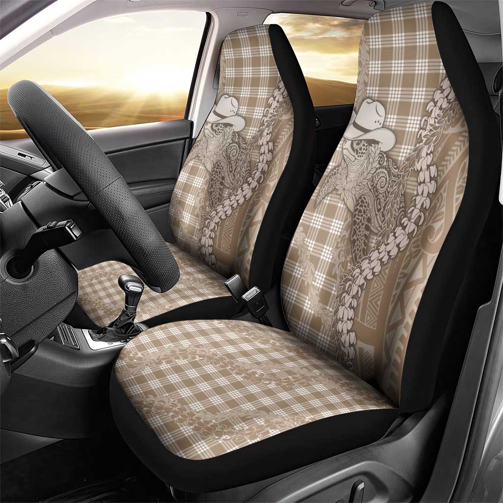 Beige Hawaii Palaka Cowboy Turtle Car Seat Cover Hawaiian Paniolo Puakenikeni Maile Lei DT05 - Polynesian Pride