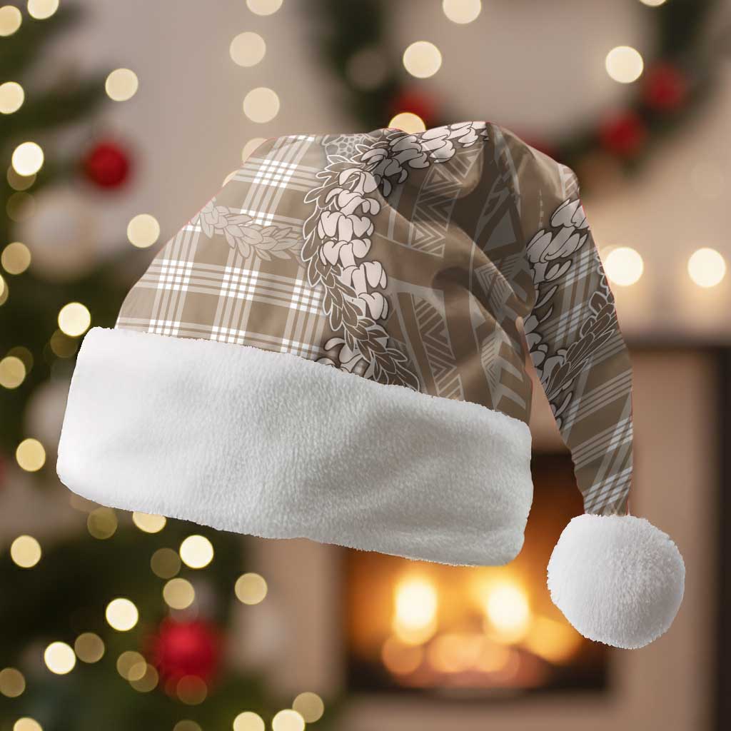 Beige Hawaii Palaka Cowboy Turtle Christmas Santa Hat Hawaiian Paniolo Puakenikeni Maile Lei DT05 Without Fur Beige - Polynesian Pride