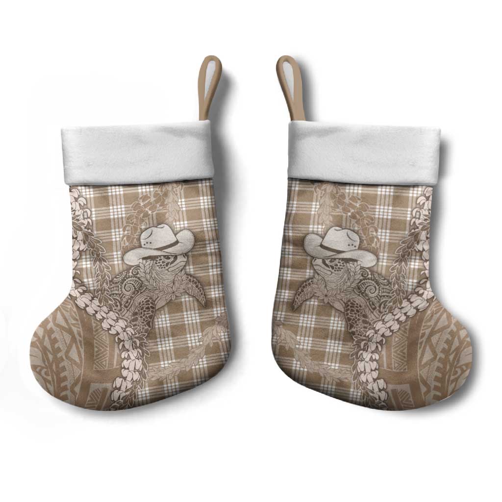 Beige Hawaii Palaka Cowboy Turtle Christmas Stocking Hawaiian Paniolo Puakenikeni Maile Lei DT05 - Polynesian Pride