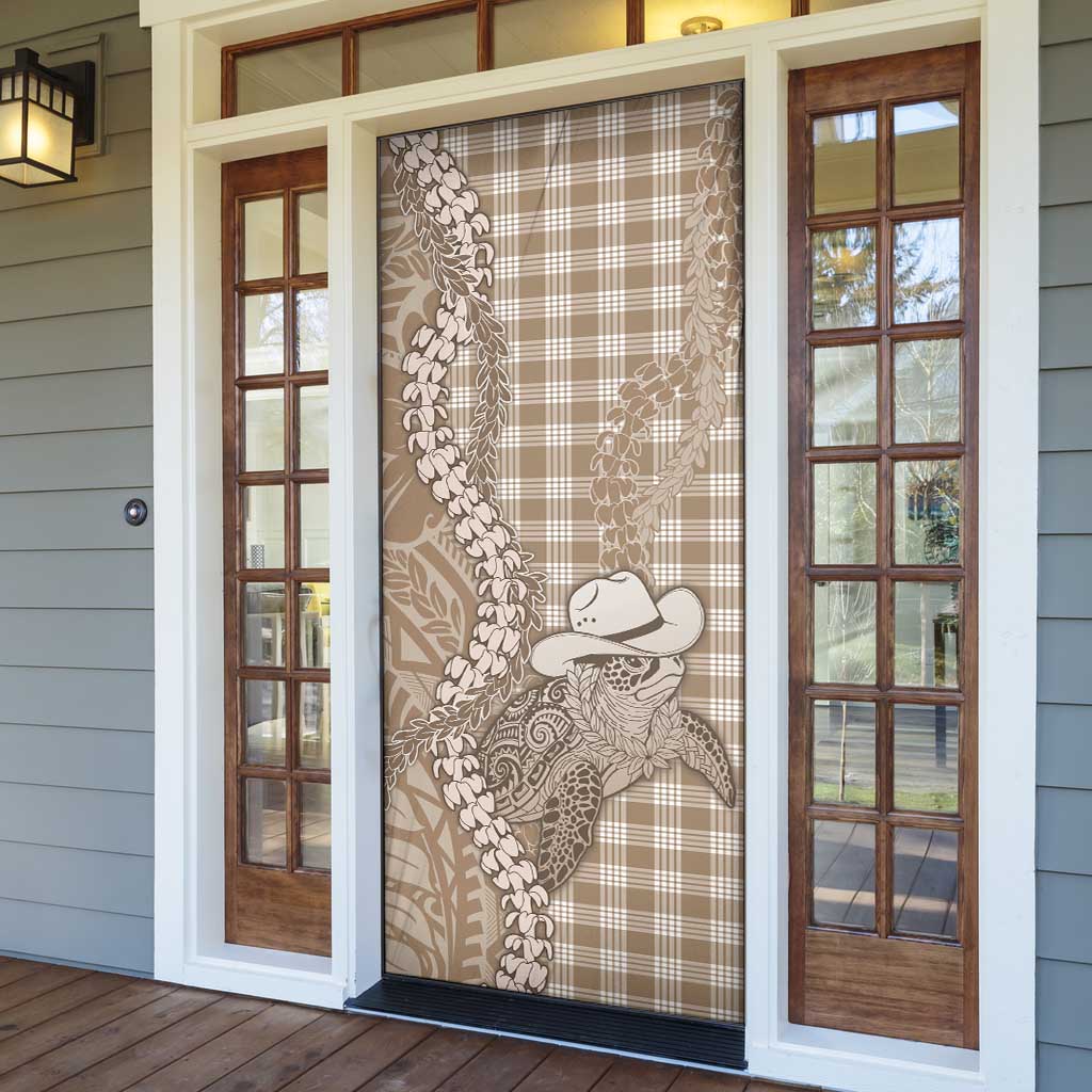 Beige Hawaii Palaka Cowboy Turtle Door Cover Hawaiian Paniolo Puakenikeni Maile Lei DT05 - Polynesian Pride