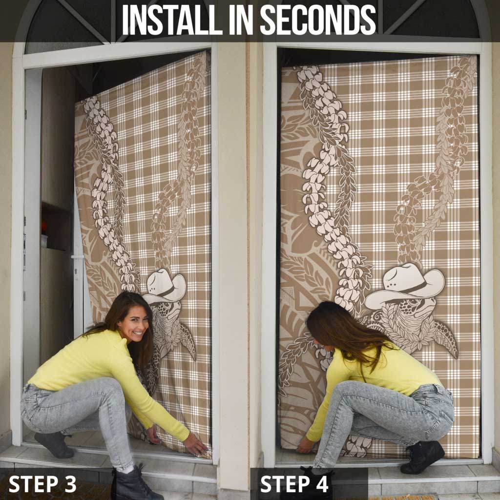 Beige Hawaii Palaka Cowboy Turtle Door Cover Hawaiian Paniolo Puakenikeni Maile Lei DT05 - Polynesian Pride