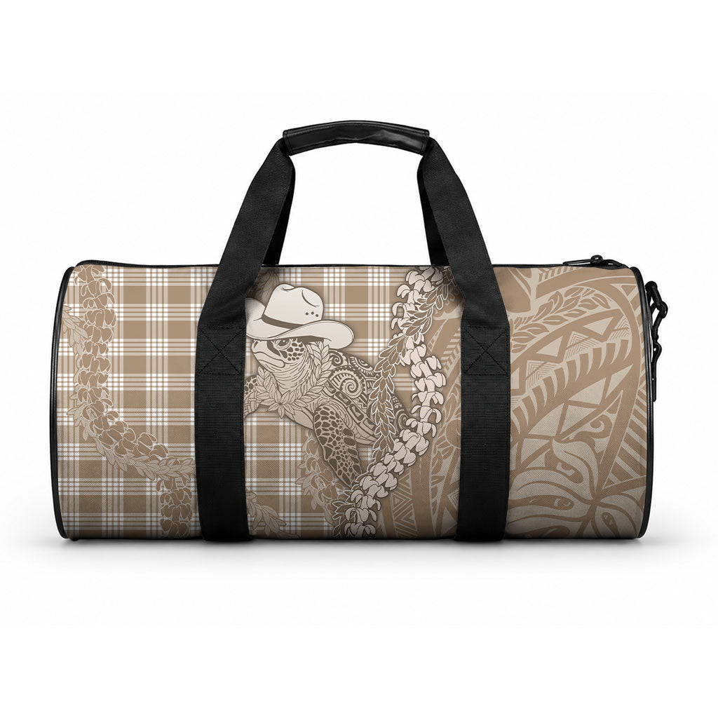 Beige Hawaii Palaka Cowboy Turtle Duffle Bag Hawaiian Paniolo Puakenikeni Maile Lei