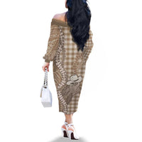 Beige Hawaii Palaka Cowboy Turtle Family Matching Off The Shoulder Long Sleeve Dress and Hawaiian Shirt Hawaiian Paniolo Puakenikeni Maile Lei DT05 - Polynesian Pride