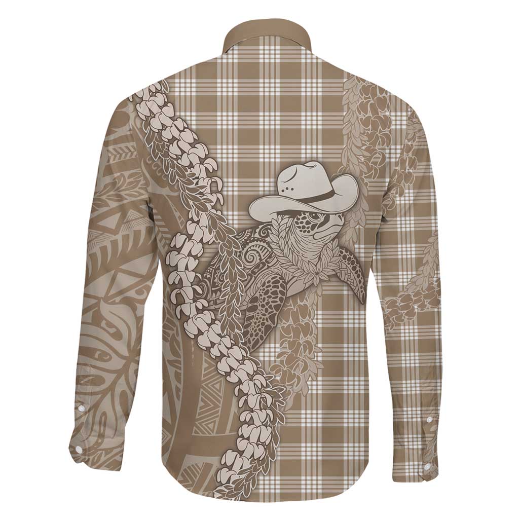 Beige Hawaii Palaka Cowboy Turtle Family Matching Off Shoulder Maxi Dress and Hawaiian Shirt Hawaiian Paniolo Puakenikeni Maile Lei DT05 - Polynesian Pride