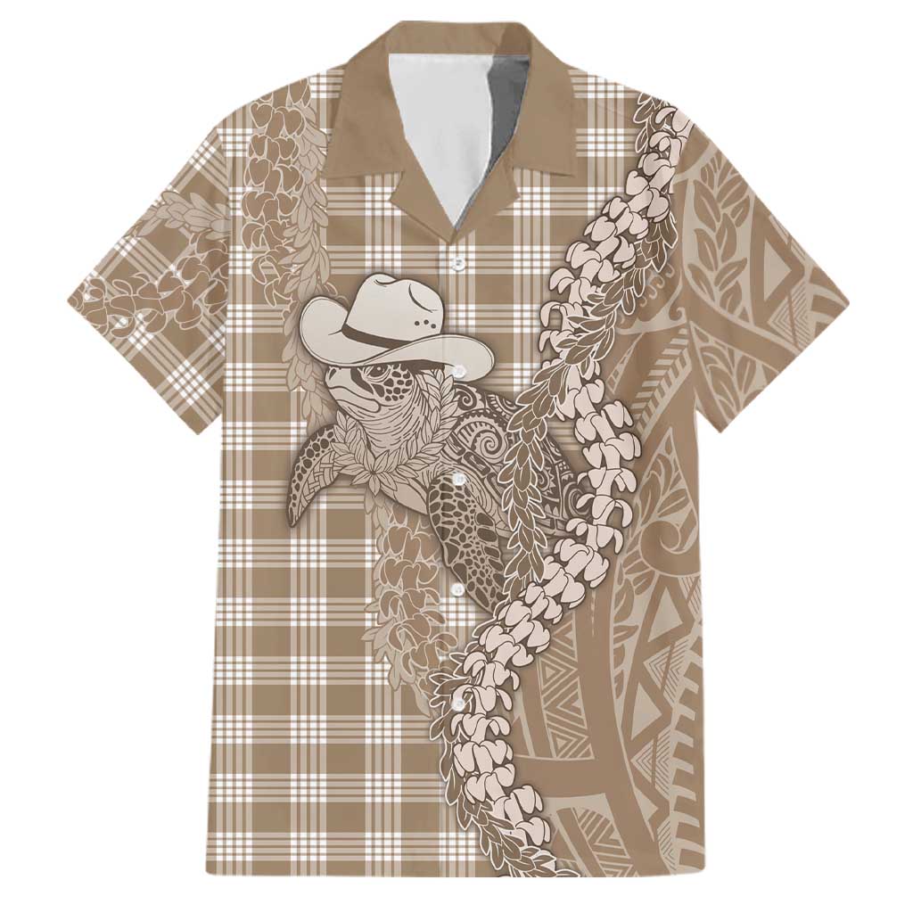 Beige Hawaii Palaka Cowboy Turtle Family Matching Puletasi and Hawaiian Shirt Hawaiian Paniolo Puakenikeni Maile Lei DT05 Dad's Shirt - Short Sleeve Beige - Polynesian Pride