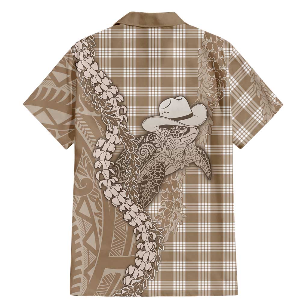 Beige Hawaii Palaka Cowboy Turtle Family Matching Puletasi and Hawaiian Shirt Hawaiian Paniolo Puakenikeni Maile Lei DT05 - Polynesian Pride
