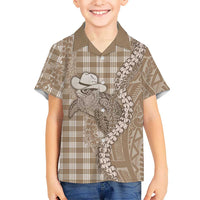 Beige Hawaii Palaka Cowboy Turtle Family Matching Tank Maxi Dress and Hawaiian Shirt Hawaiian Paniolo Puakenikeni Maile Lei DT05 Son's Shirt Beige - Polynesian Pride