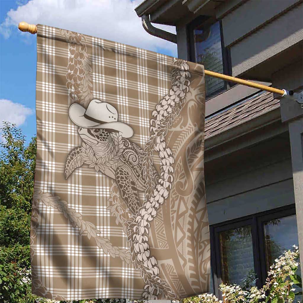 Beige Hawaii Palaka Cowboy Turtle Garden Flag Hawaiian Paniolo Puakenikeni Maile Lei DT05 - Polynesian Pride