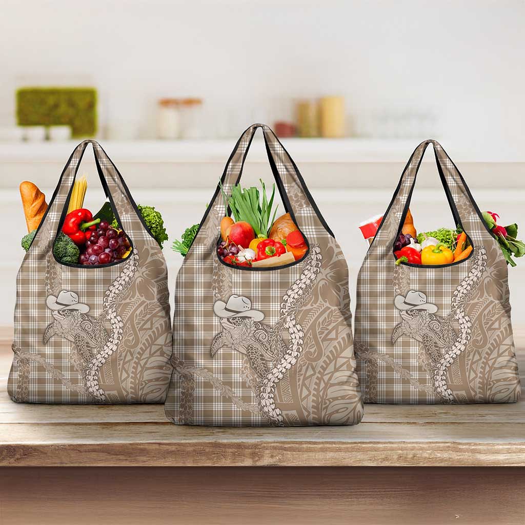 Beige Hawaii Palaka Cowboy Turtle Grocery Bag Hawaiian Paniolo Puakenikeni Maile Lei DT05 3-pack One Size Beige - Polynesian Pride