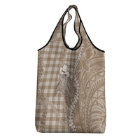 Beige Hawaii Palaka Cowboy Turtle Grocery Bag Hawaiian Paniolo Puakenikeni Maile Lei DT05 - Polynesian Pride