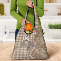 Beige Hawaii Palaka Cowboy Turtle Grocery Bag Hawaiian Paniolo Puakenikeni Maile Lei DT05 - Polynesian Pride