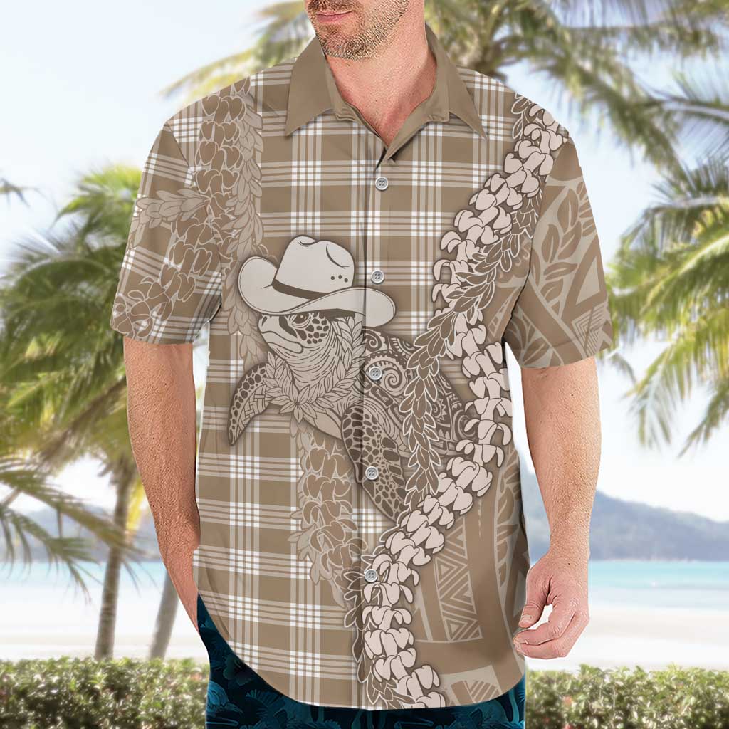 Beige Hawaii Palaka Cowboy Turtle Hawaiian Shirt Hawaiian Paniolo Puakenikeni Maile Lei DT05 - Polynesian Pride