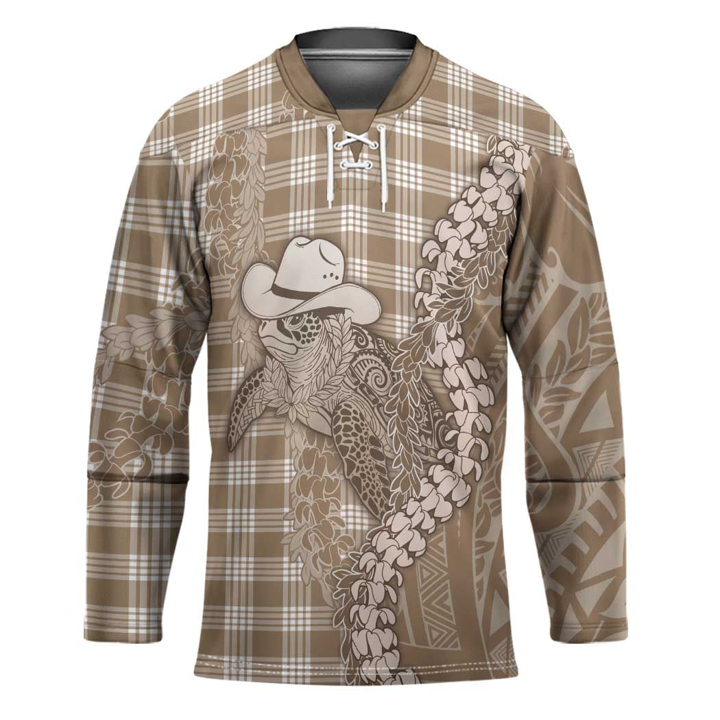 Beige Hawaii Palaka Cowboy Turtle Hockey Jersey Hawaiian Paniolo Puakenikeni Maile Lei DT05 Unisex Beige - Polynesian Pride