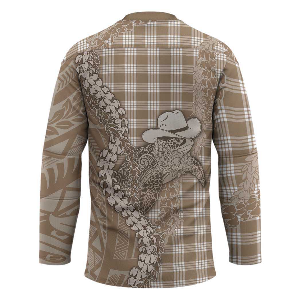 Beige Hawaii Palaka Cowboy Turtle Hockey Jersey Hawaiian Paniolo Puakenikeni Maile Lei DT05 - Polynesian Pride