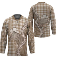 Beige Hawaii Palaka Cowboy Turtle Hockey Jersey Hawaiian Paniolo Puakenikeni Maile Lei DT05 - Polynesian Pride