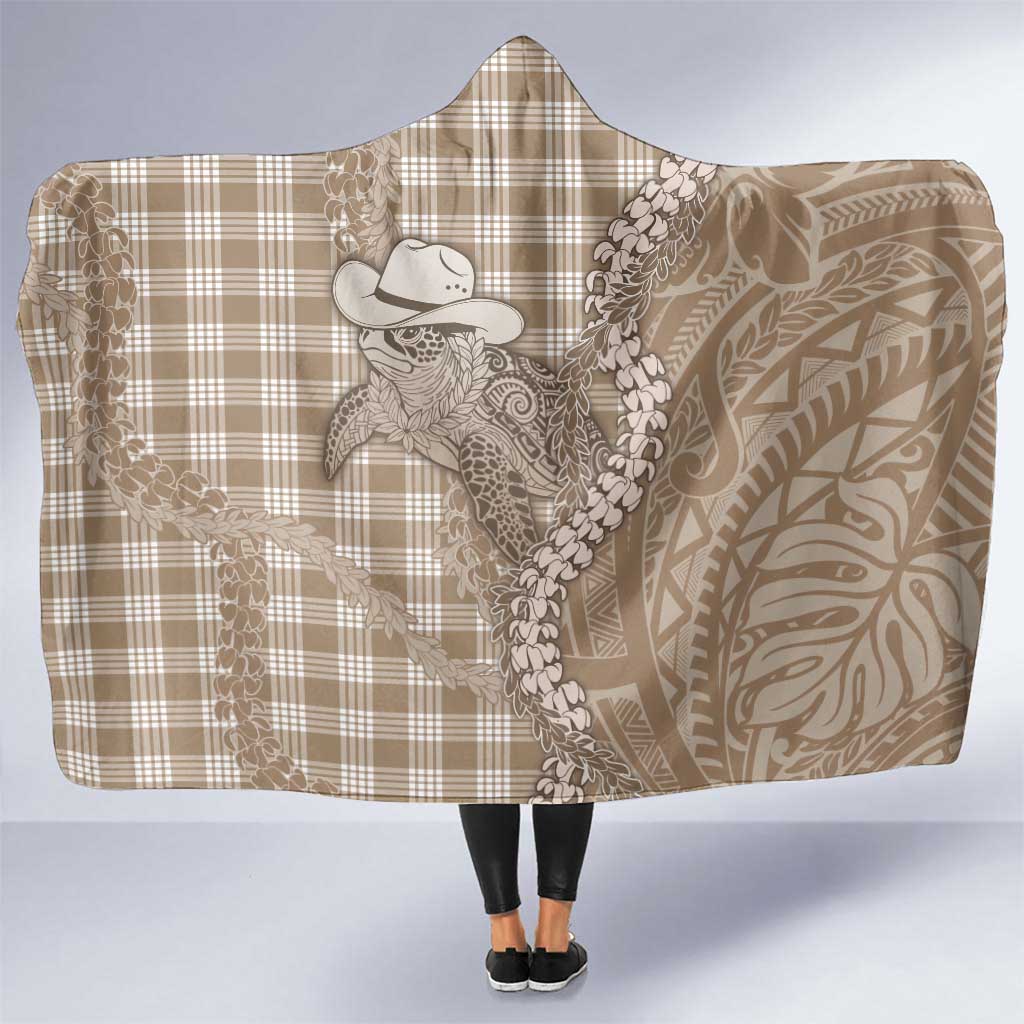 Beige Hawaii Palaka Cowboy Turtle Hooded Blanket Hawaiian Paniolo Puakenikeni Maile Lei DT05 One Size Beige - Polynesian Pride