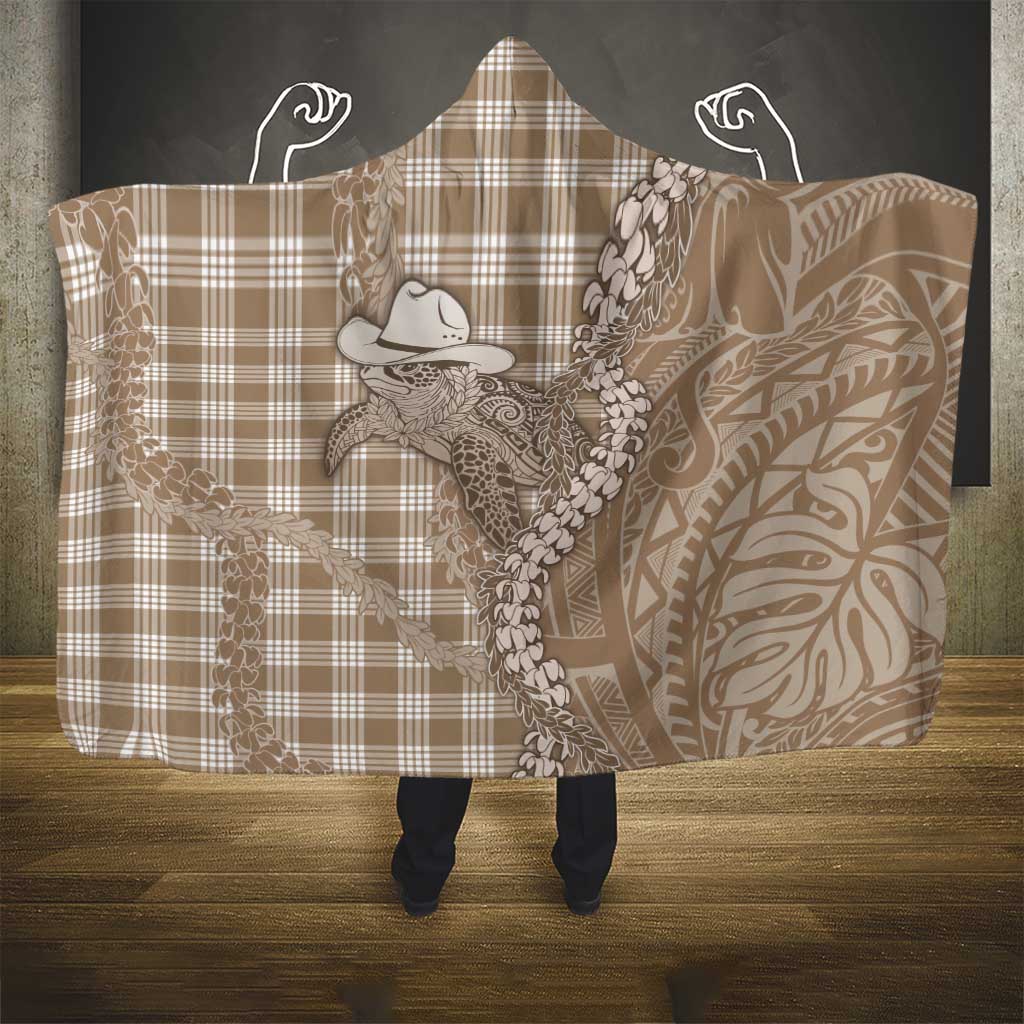 Beige Hawaii Palaka Cowboy Turtle Hooded Blanket Hawaiian Paniolo Puakenikeni Maile Lei DT05 - Polynesian Pride