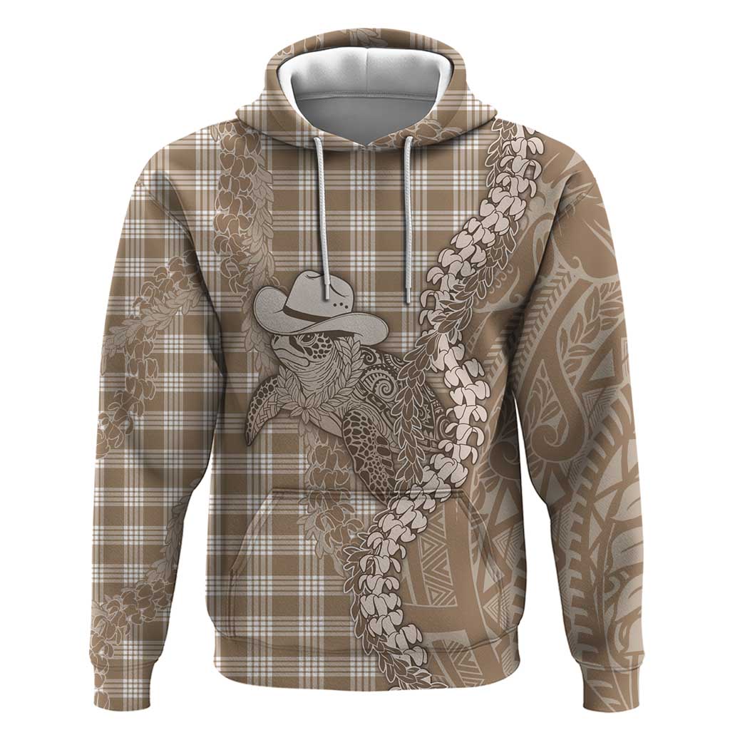 Beige Hawaii Palaka Cowboy Turtle Hoodie Hawaiian Paniolo Puakenikeni Maile Lei DT05 Pullover Hoodie Beige - Polynesian Pride