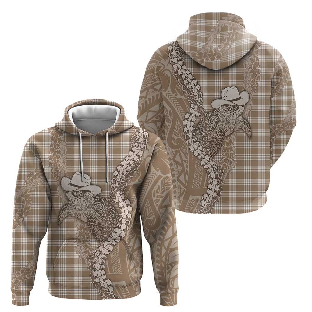 Beige Hawaii Palaka Cowboy Turtle Hoodie Hawaiian Paniolo Puakenikeni Maile Lei DT05 - Polynesian Pride