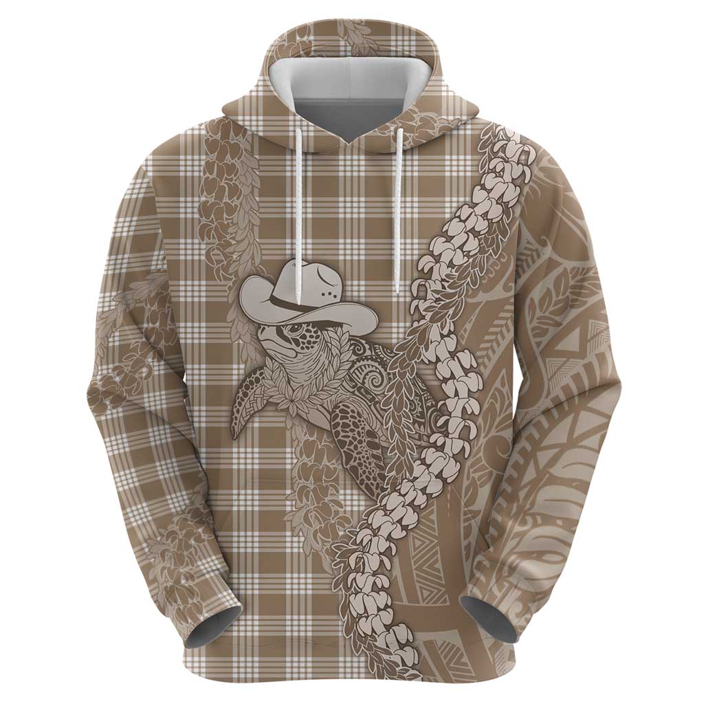 Beige Hawaii Palaka Cowboy Turtle Hoodie Hawaiian Paniolo Puakenikeni Maile Lei DT05 - Polynesian Pride
