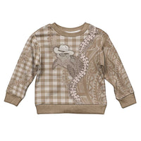 Beige Hawaii Palaka Cowboy Turtle Kid Ugly Christmas Sweater Hawaiian Paniolo Puakenikeni Maile Lei DT05 Kid Beige - Polynesian Pride