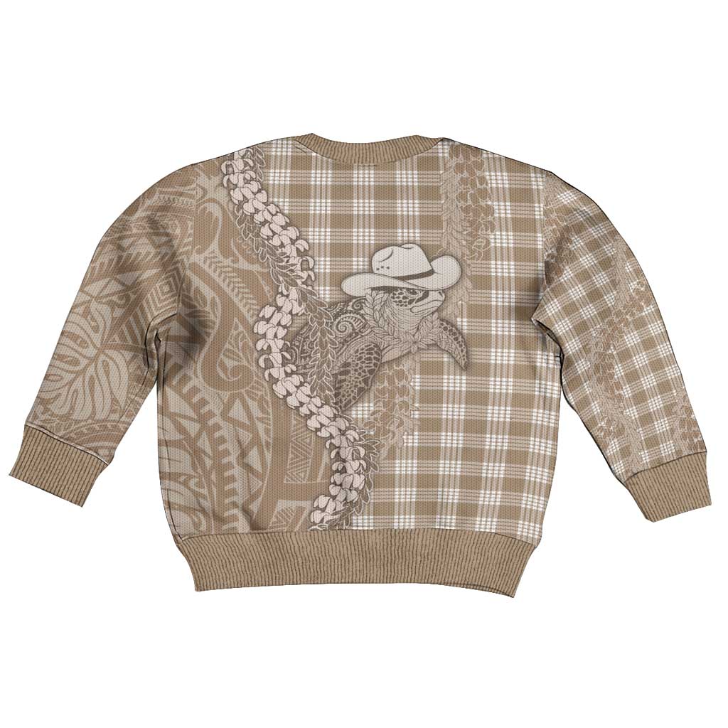 Beige Hawaii Palaka Cowboy Turtle Kid Ugly Christmas Sweater Hawaiian Paniolo Puakenikeni Maile Lei DT05 - Polynesian Pride