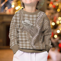Beige Hawaii Palaka Cowboy Turtle Kid Ugly Christmas Sweater Hawaiian Paniolo Puakenikeni Maile Lei DT05 - Polynesian Pride