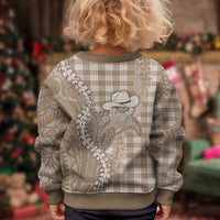 Beige Hawaii Palaka Cowboy Turtle Kid Ugly Christmas Sweater Hawaiian Paniolo Puakenikeni Maile Lei DT05 - Polynesian Pride