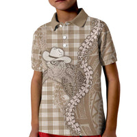 Beige Hawaii Palaka Cowboy Turtle Kid Polo Shirt Hawaiian Paniolo Puakenikeni Maile Lei DT05 Kid Beige - Polynesian Pride