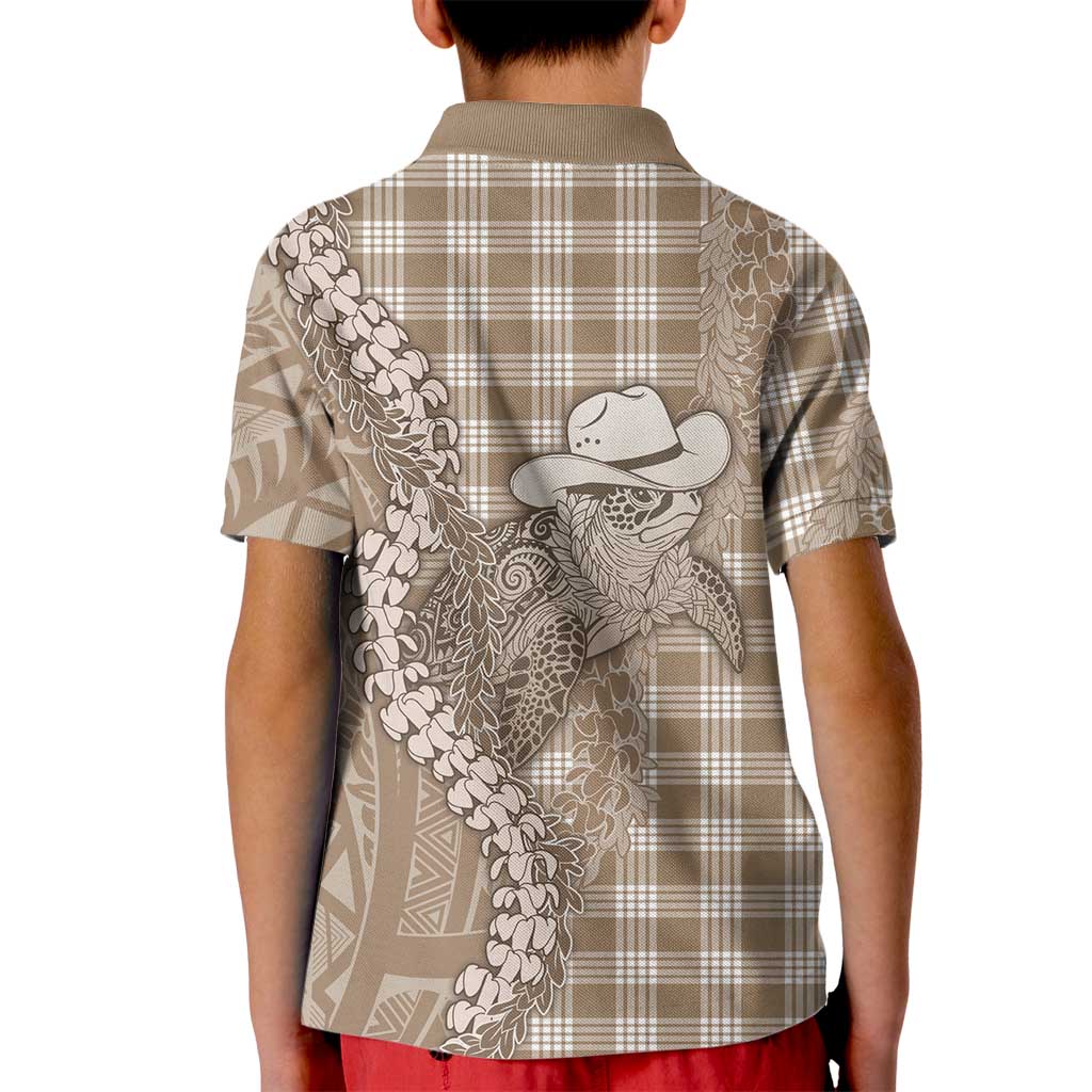 Beige Hawaii Palaka Cowboy Turtle Kid Polo Shirt Hawaiian Paniolo Puakenikeni Maile Lei DT05 - Polynesian Pride