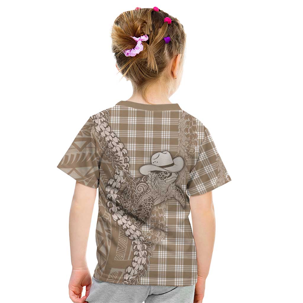 Beige Hawaii Palaka Cowboy Turtle Kid T Shirt Hawaiian Paniolo Puakenikeni Maile Lei DT05 - Polynesian Pride