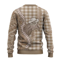 Beige Hawaii Palaka Cowboy Turtle Ugly Christmas Sweater Hawaiian Paniolo Puakenikeni Maile Lei DT05 - Polynesian Pride