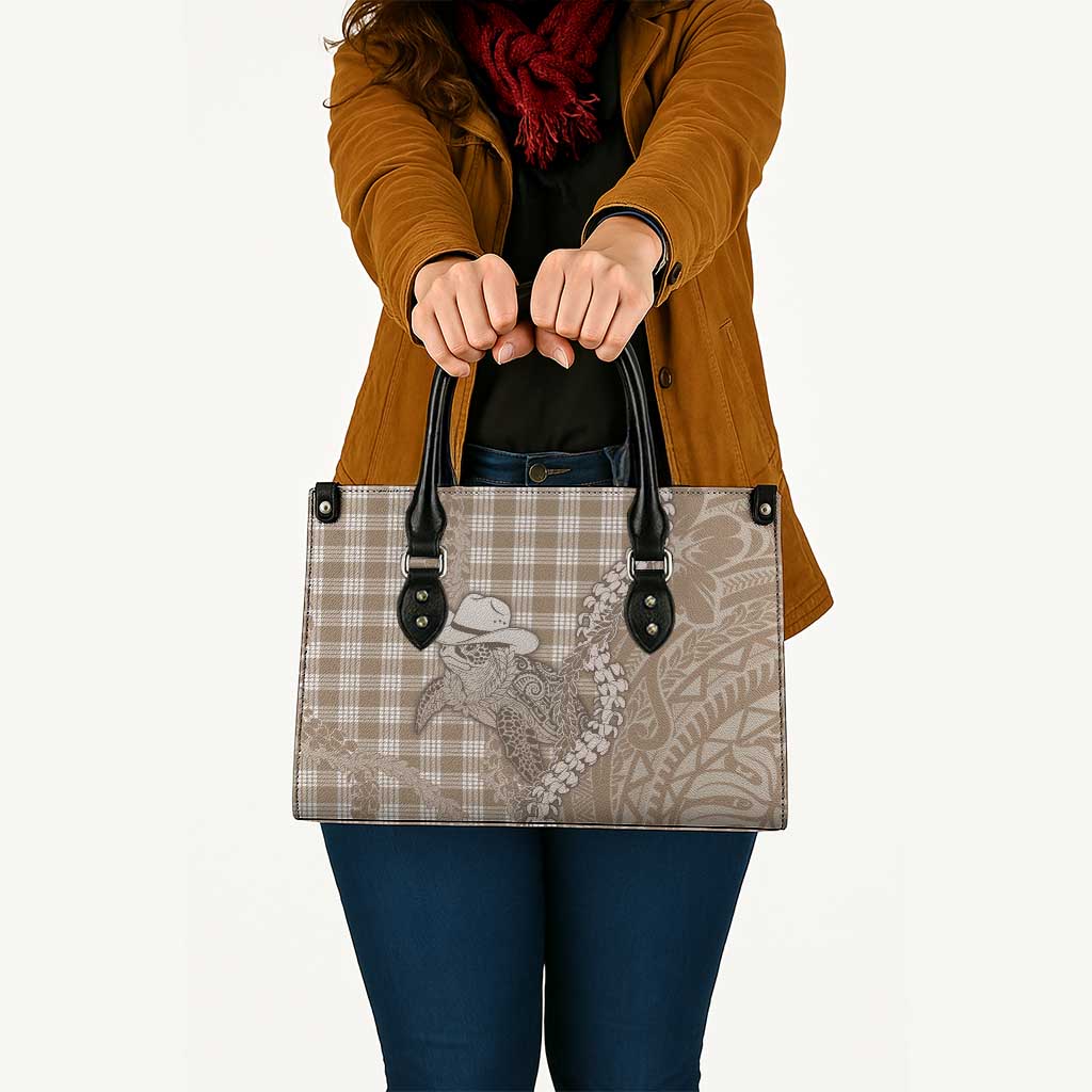 Beige Hawaii Palaka Cowboy Turtle Leather Bag Hawaiian Paniolo Puakenikeni Maile Lei DT05 - Polynesian Pride