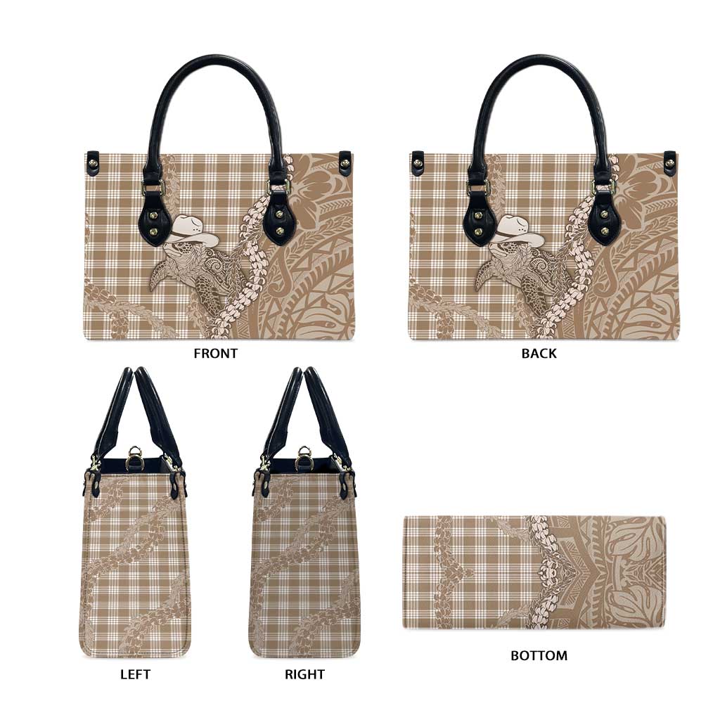 Beige Hawaii Palaka Cowboy Turtle Leather Bag Hawaiian Paniolo Puakenikeni Maile Lei DT05 - Polynesian Pride